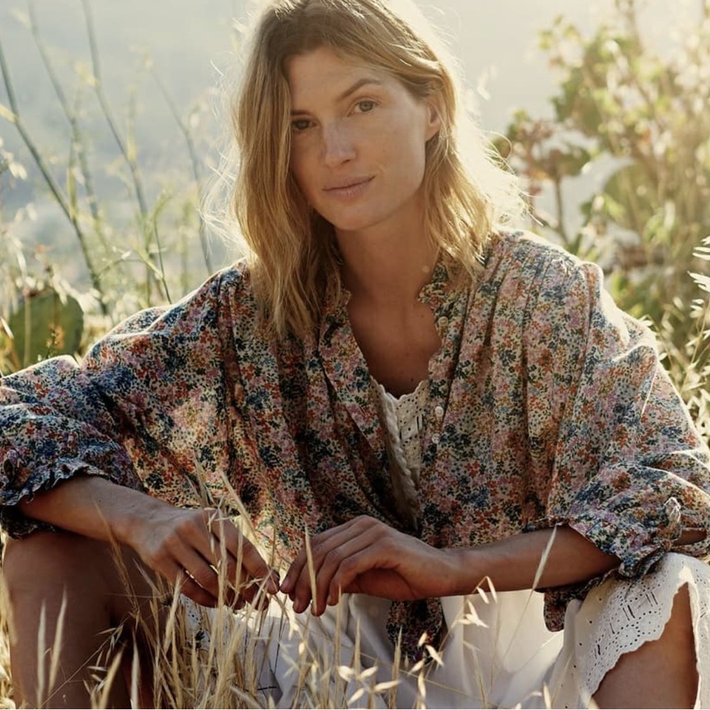 EUC Dôen Rose Top in Cream Lady Bird Floral size XL